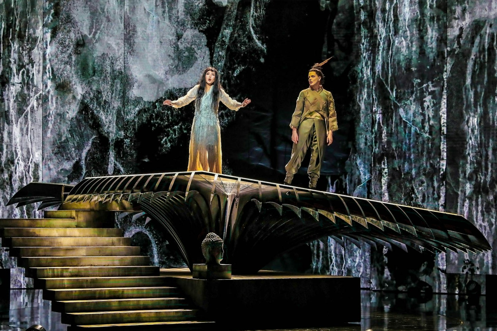 Opera performers on stage during Madama Butterfly production.