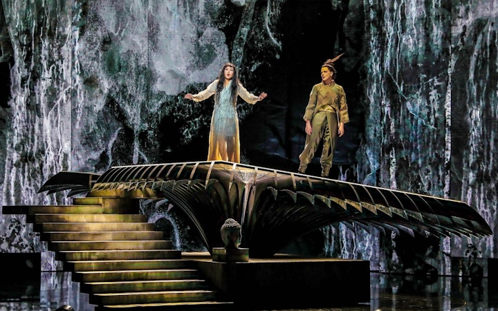 Opera performers on stage during Madama Butterfly production.