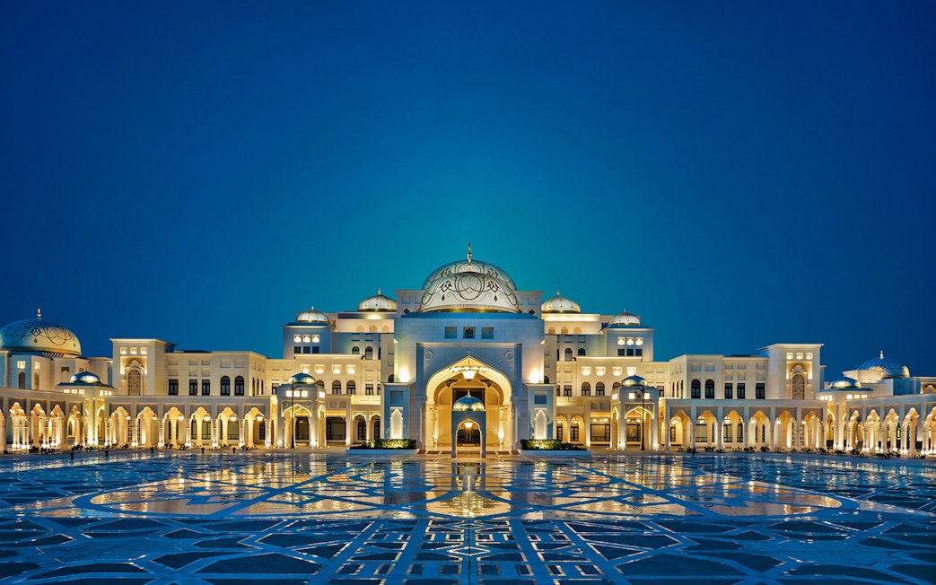 Qasr Al Watan illuminated at night, Abu Dhabi.