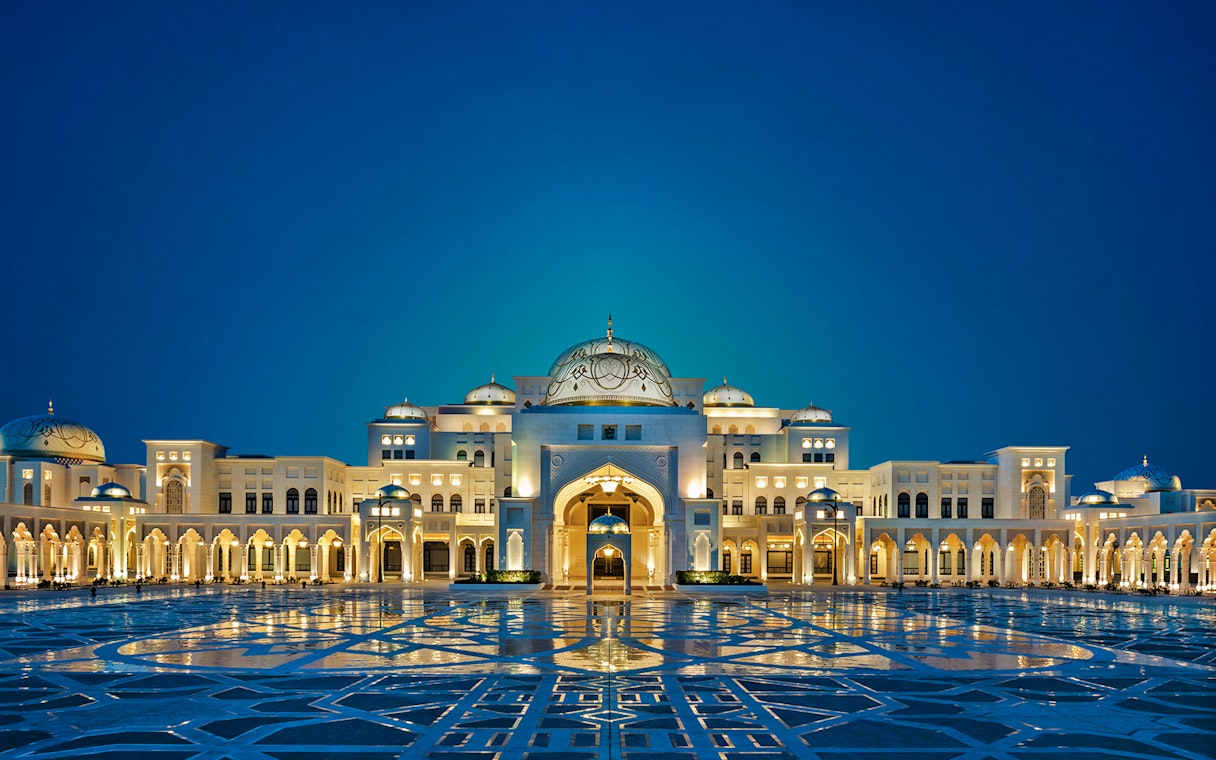 Qasr Al Watan illuminated at night, Abu Dhabi.