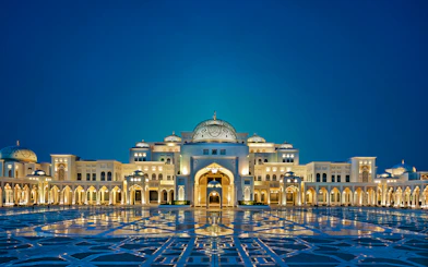 Qasr Al Watan illuminated at night, Abu Dhabi.