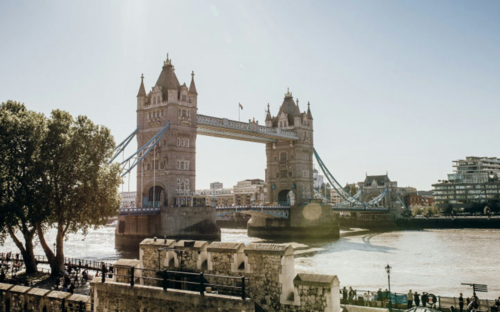 Tower Bridge over the River Thames near the Tower of London, England.