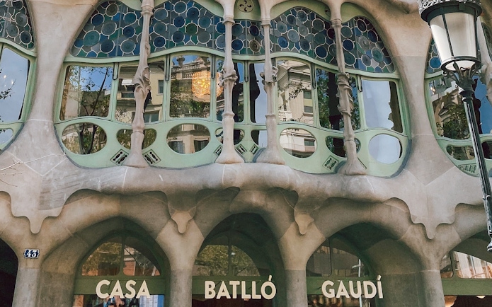 Casa Batlló facade with unique architecture by Gaudí in Barcelona.