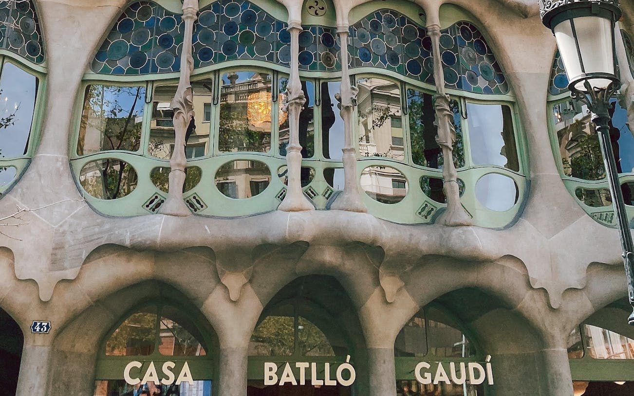 Casa Batlló facade with unique architecture by Gaudí in Barcelona.