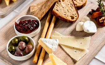 Cheese and olives platter on Captain Cook Cocktail Harbour Bar Cruise.