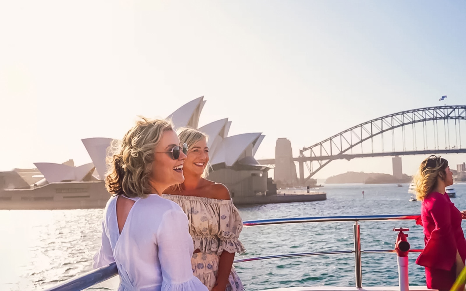Sydney Opera House and Harbour Bridge viewed from Captain Cook Cocktail Harbour Bar Cruise.