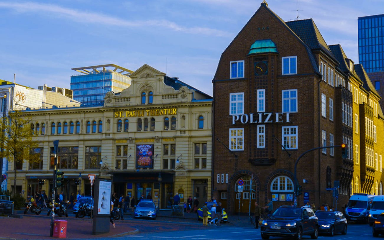 St. Pauli Theater and police station in Hamburg's St. Pauli district.