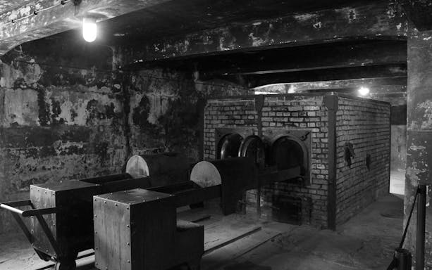Auschwitz Birkenau crematorium interior on guided tour from Krakow.