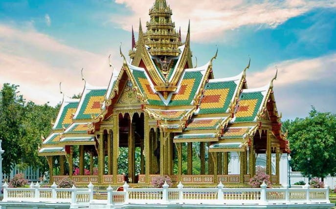Ayutthaya temple pavilion with ornate roof, part of Ayutthaya Day Tour.