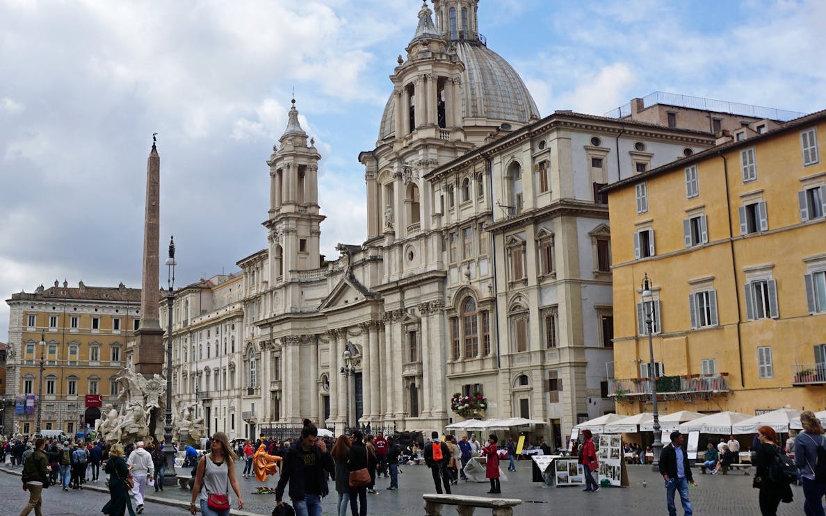 Piazza Navona with Sant'Agnese in Agone and Fountain of the Four Rivers, Rome.