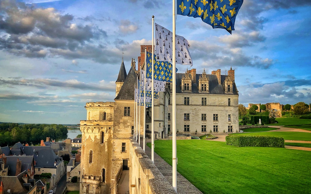 Château d'Amboise with flags, Loire Valley, France.