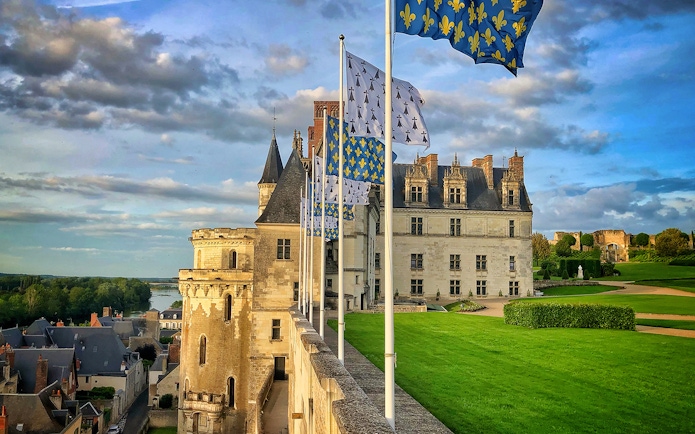 Château d'Amboise with flags, Loire Valley, France.