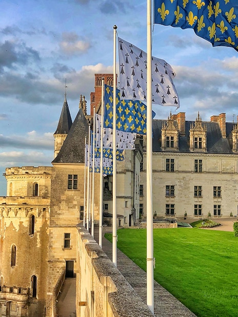Château d'Amboise with flags, Loire Valley, France.
