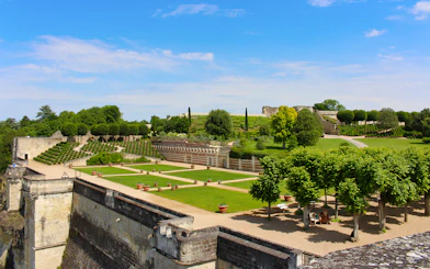 Gardens and terraces at Château de Blois, Chaumont sur Loire, with manicured trees and pathways.