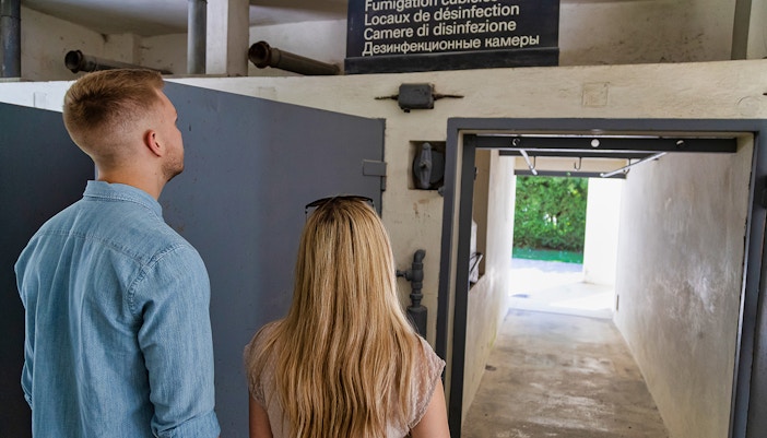 Tourists in Dachau Concentration Camp