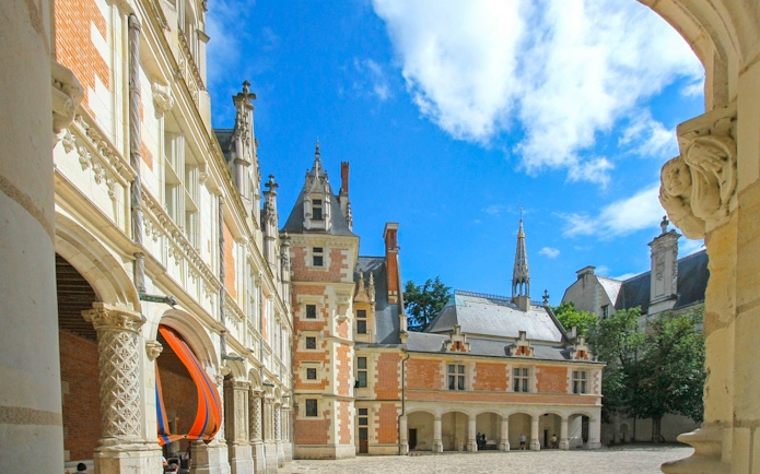 Courtyard of Château de Blois with ornate architecture, Chaumont sur Loire tour.
