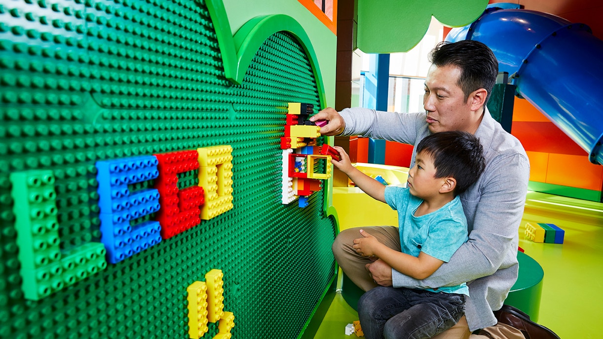 Children playing with LEGO bricks at LEGOLAND Discovery Centre, Melbourne.