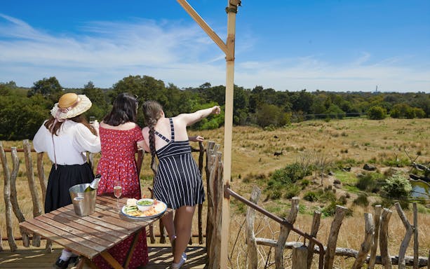 Visitors enjoying a view of the savannah at Werribee Zoo, Australia.