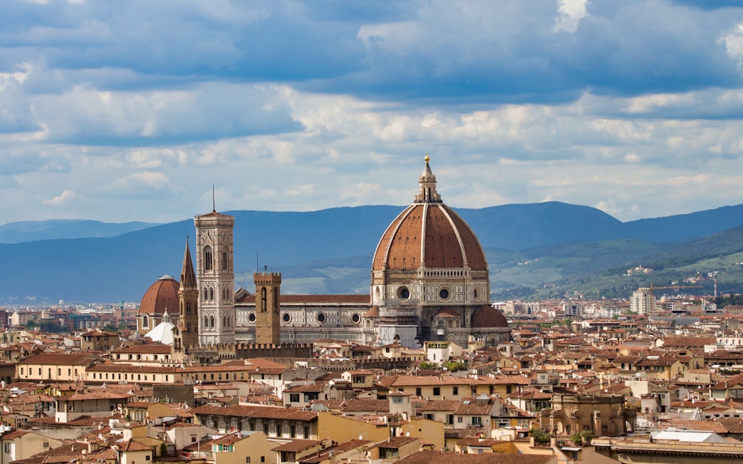 Florence skyline featuring the Duomo and Giotto's Campanile on Uffizi and Duomo tour.