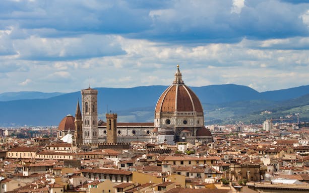 Florence skyline featuring the Duomo and Giotto's Campanile on Uffizi and Duomo tour.