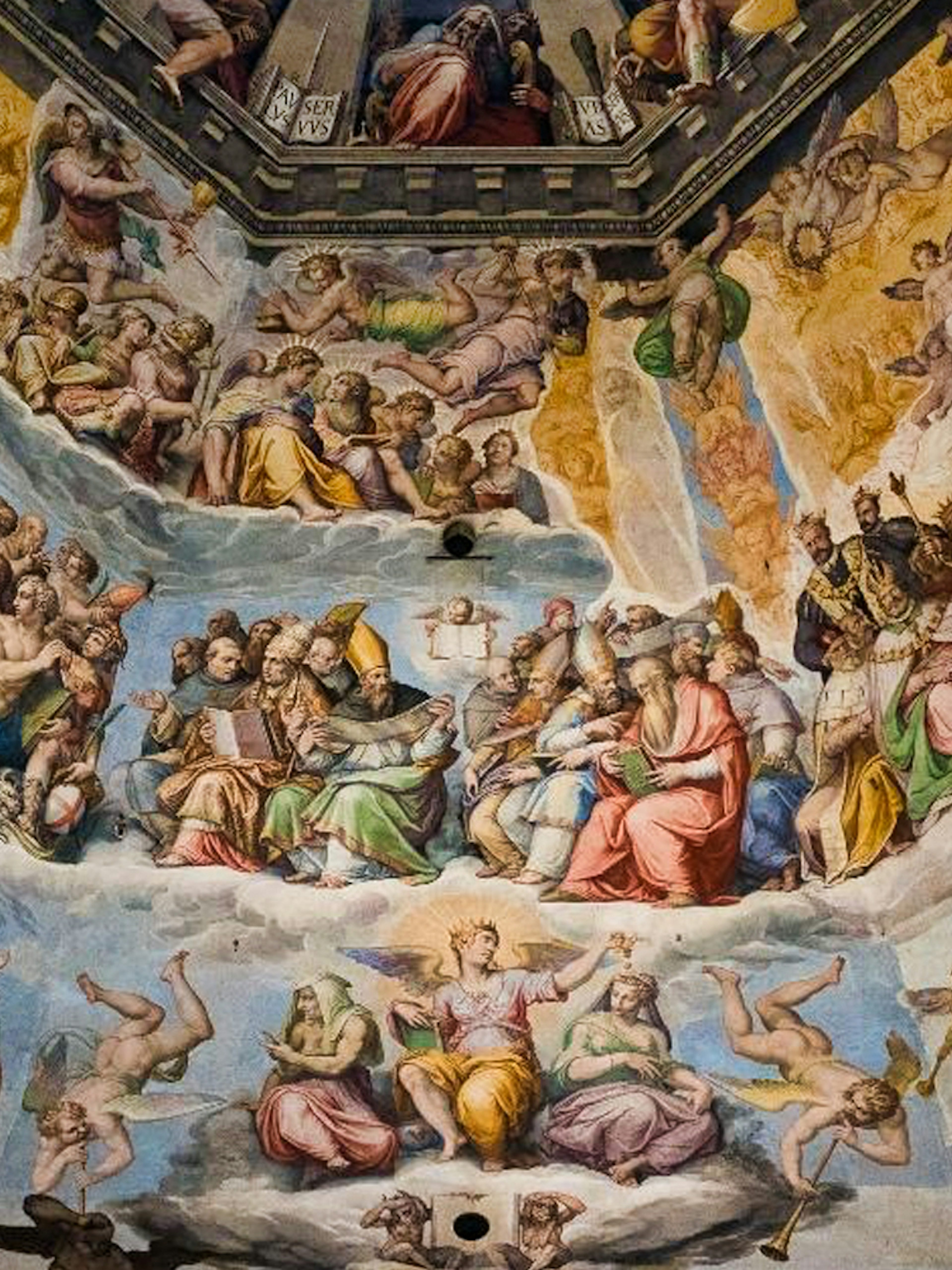 Fresco inside Florence's Duomo depicting religious figures, part of Uffizi and Duomo tour.