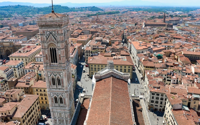 Aerial view of Florence's Duomo and cityscape during Uffizi and Duomo tour.