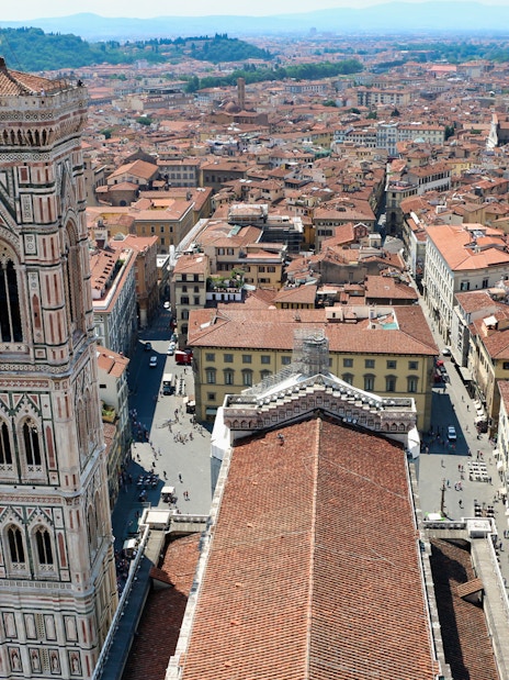 Aerial view of Florence's Duomo and cityscape during Uffizi and Duomo tour.
