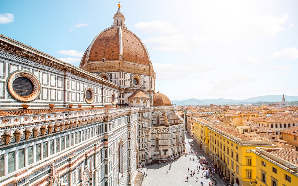 Florence Duomo exterior with city view, part of Uffizi and Duomo tour.