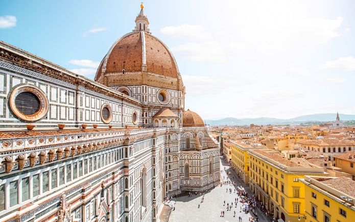 Florence Duomo exterior with city view, part of Uffizi and Duomo tour.