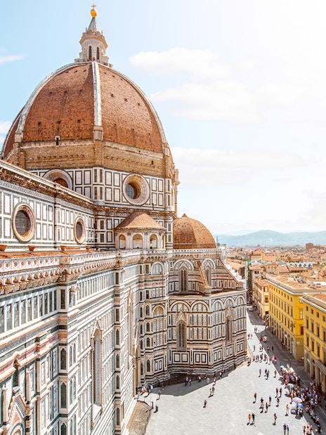 Florence Duomo exterior with city view, part of Uffizi and Duomo tour.