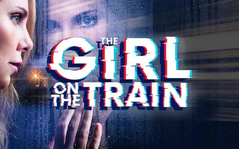 Reflection of a woman on a rainy train window with "The Girl On The Train" text.
