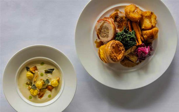 Lunch dishes served on Bateaux London River Thames cruise.