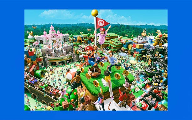 Universal Studios Japan, Super Nintendo World with Mario-themed attractions and visitors.