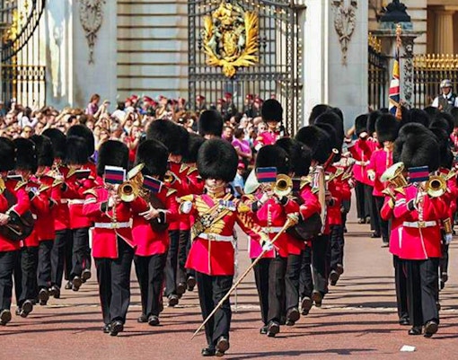 Changing of the Guard ceremony at Buckingham Palace, London.