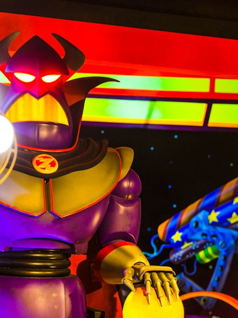 Buzz Lightyear Laser Blast ride scene at Disneyland Paris.