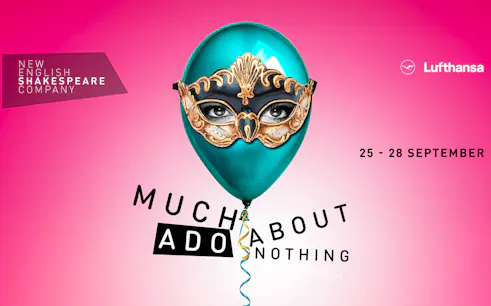 Balloon with a masquerade mask promoting "Much Ado About Nothing" by New English Shakespeare Company.