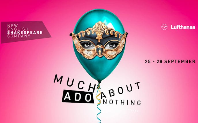 Balloon with a masquerade mask promoting "Much Ado About Nothing" by New English Shakespeare Company.