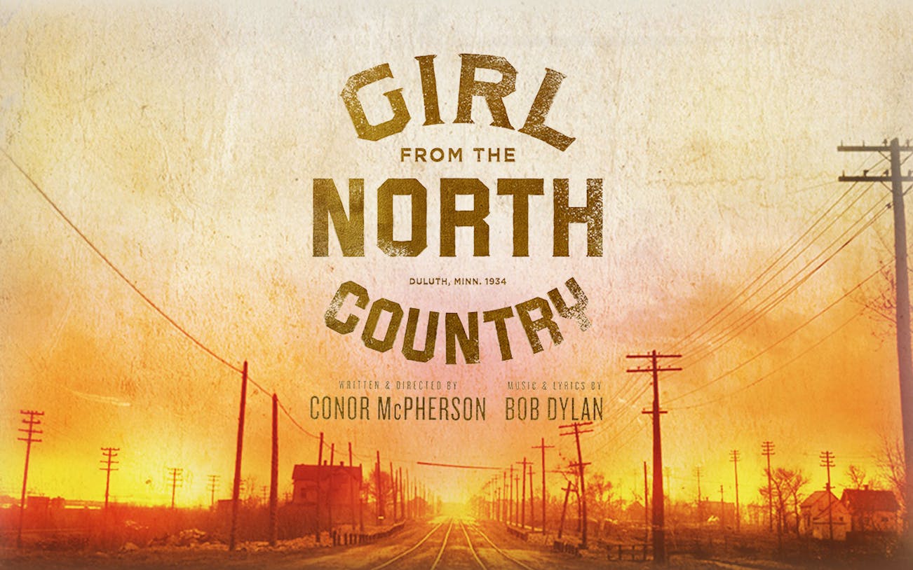 Girl from the North Country poster with sunset and power lines, Duluth, 1934.