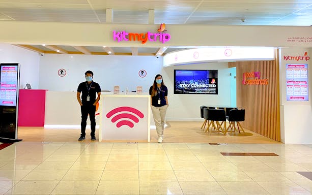 Kitmytrip store at DXB Airport for 4G SIM card pickup in Dubai.