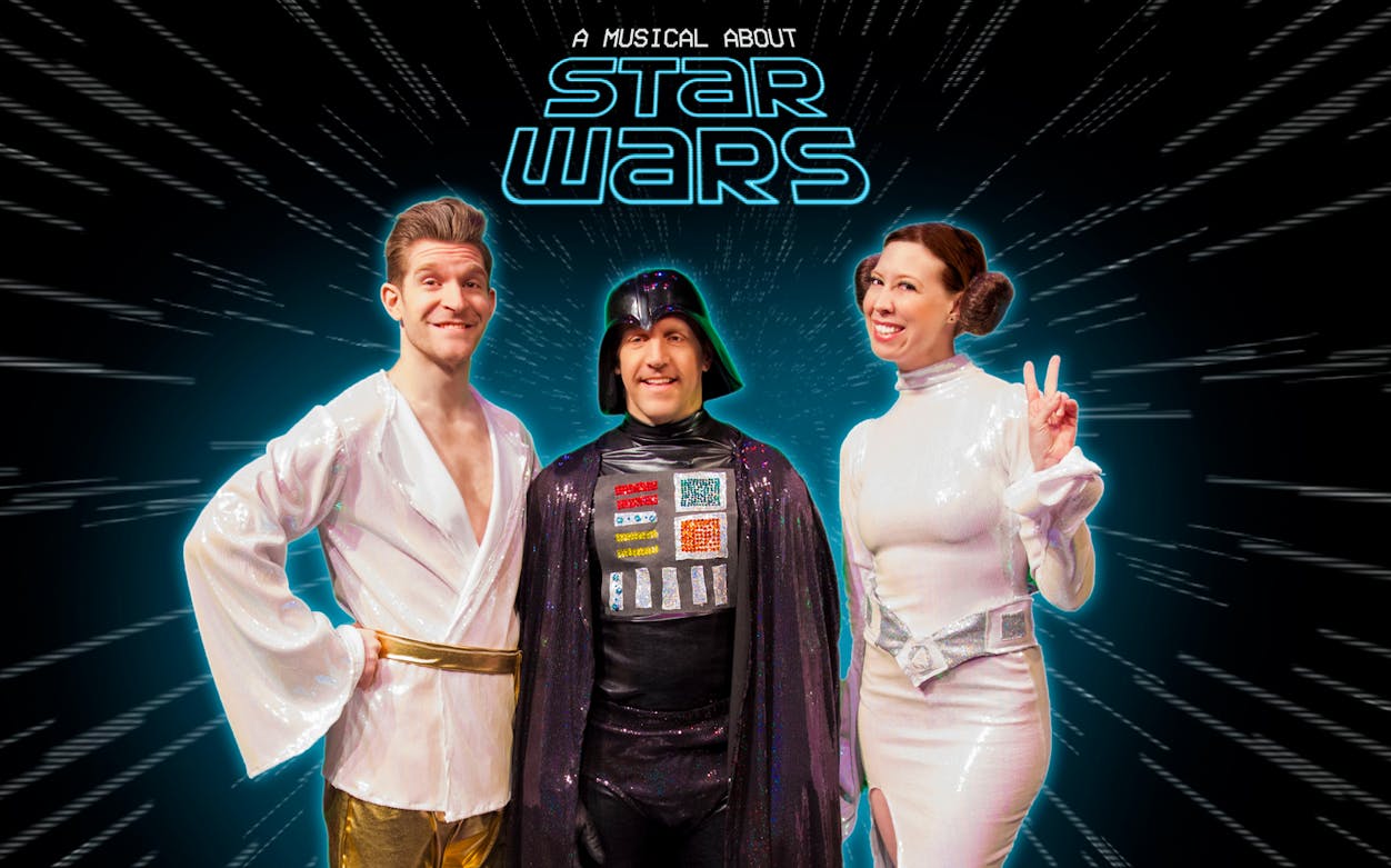 Performers in Star Wars-themed costumes for a musical show.