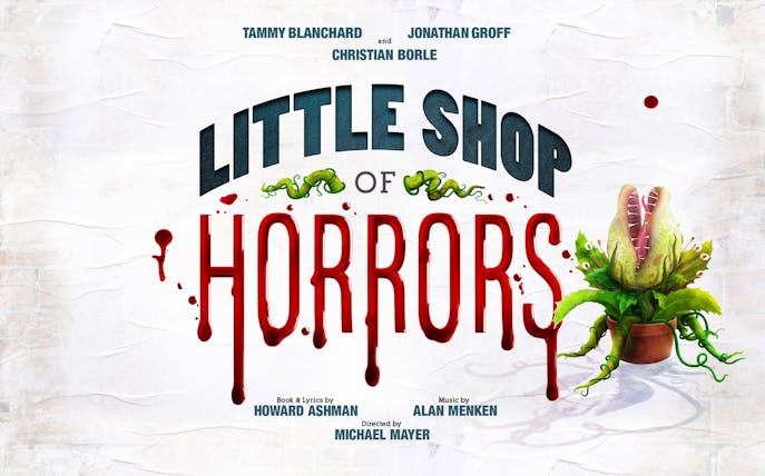 Little Shop of Horrors poster with plant illustration and dripping text.