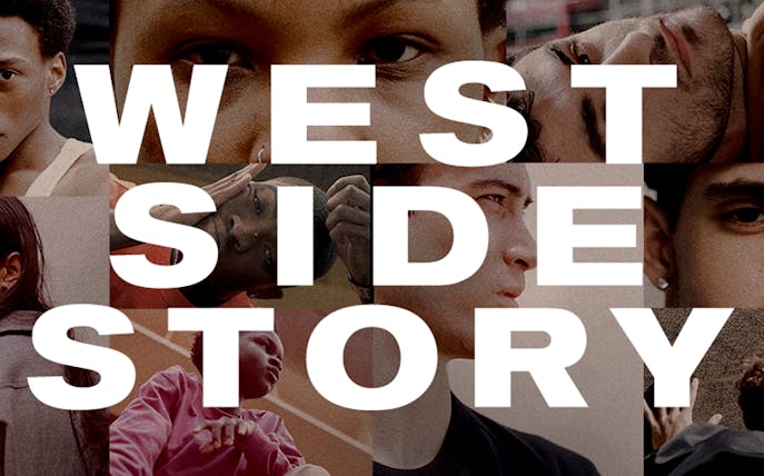 Collage of diverse faces with "West Side Story" text overlay.