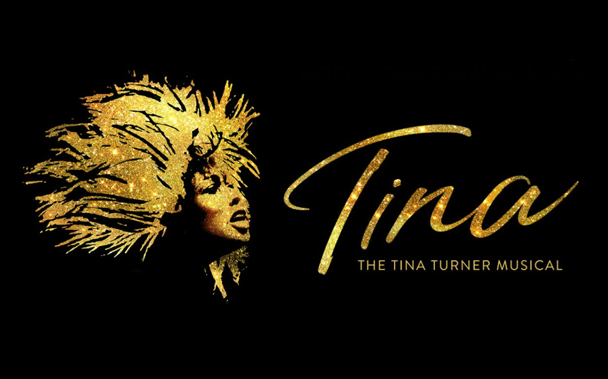 Tina Turner silhouette with "Tina - The Tina Turner Musical" in gold text.