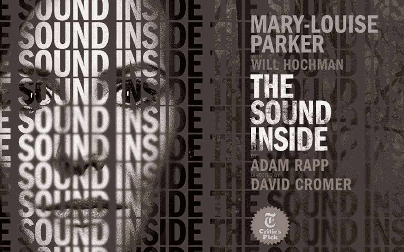 The Sound Inside" play poster with text and partial face.