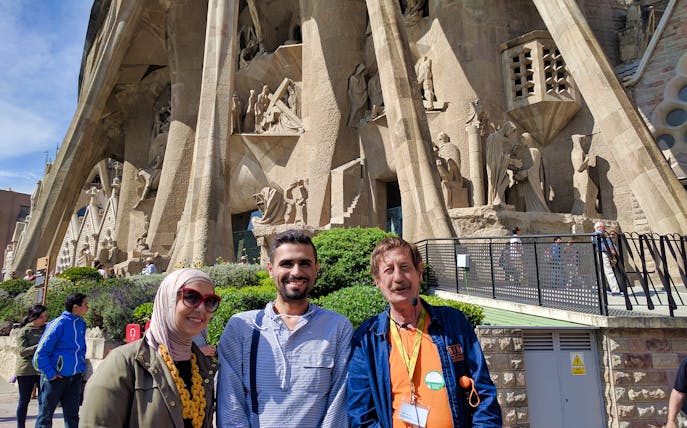 Visitors outside Sagrada Familia on a guided tour in Barcelona.