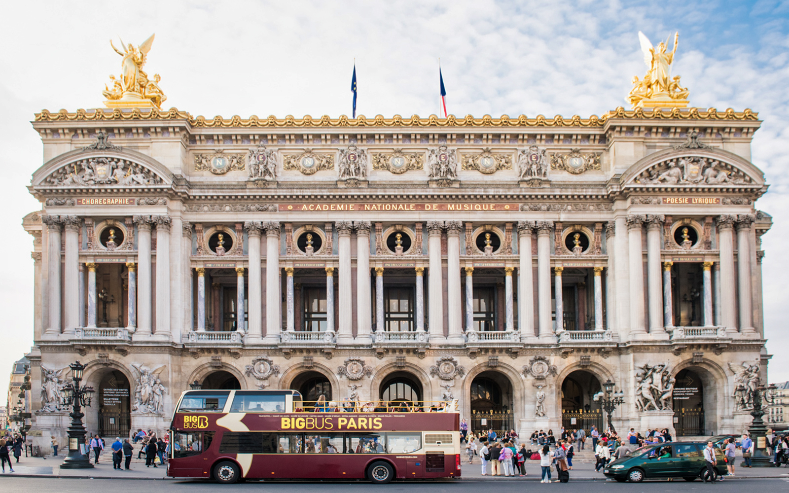 Big Bus Paris in front of Opera Garnier, Paris day tour.