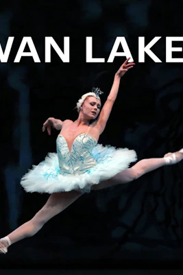 Ballerina performing a leap in Swan Lake ballet.