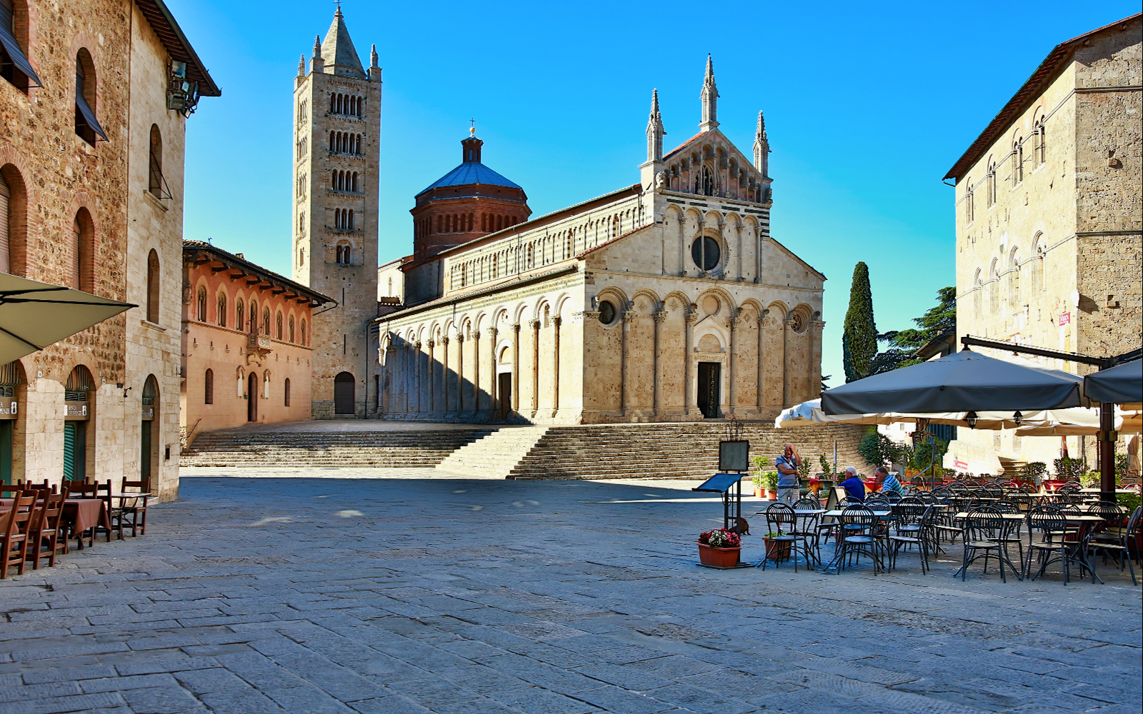 Medieval cathedral and square in Massa Marittima, Tuscany, Italy, part of wine tour from Florence.