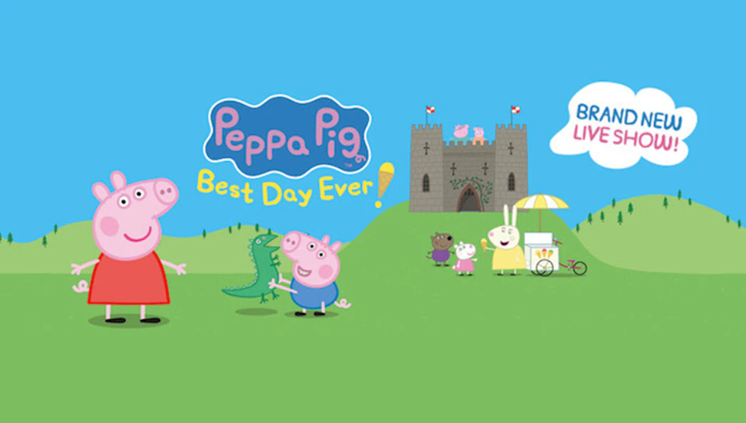 Peppa Pig and friends at a castle for "Best Day Ever" live show.