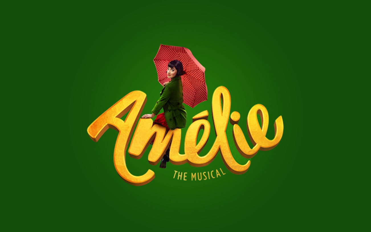 Amelie The Musical logo with character holding a red umbrella.